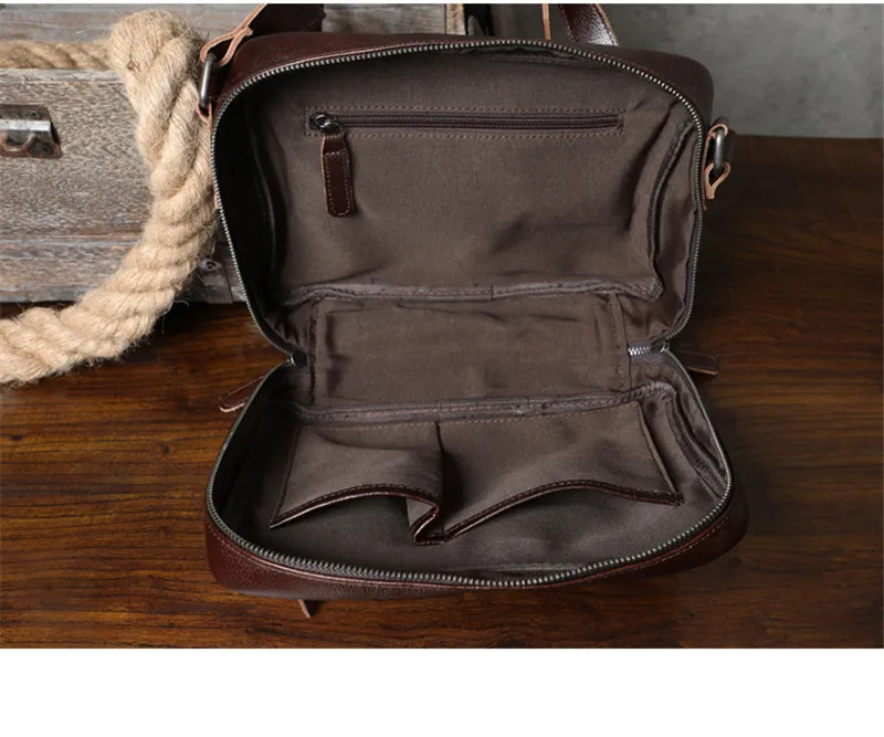 Casual simple luxury genuine leather men crossbody bag vintage natural soft real cowhide outdoor daily travel brown shoulder bag