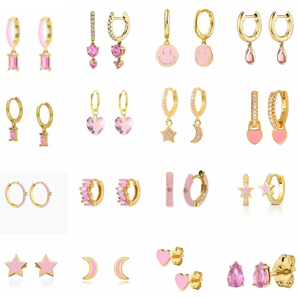 

YUXINTOME 925 Sterling Silver Needle Trendy Pink CZ Enamel Piercing Hoop Earrings for Women Huggie Earrings Fashion Jewelry Gift