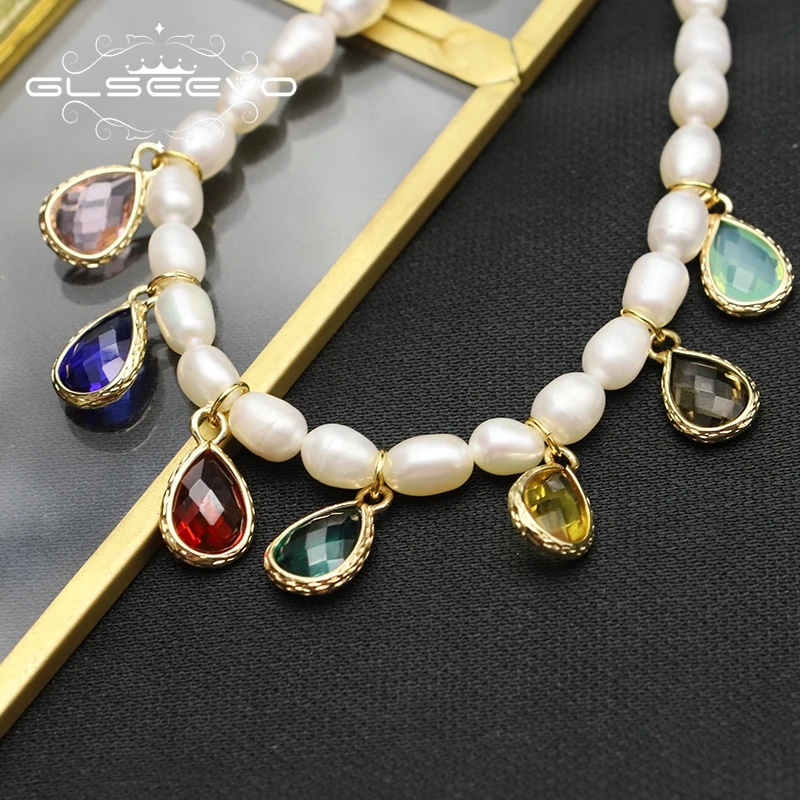 

GLSEEVO Modern Colorful Water Droplets Crystal Adjustable Pearl Women Bracelet For Cuff Fashion Luxury Charm Jewelry Gift GB0980