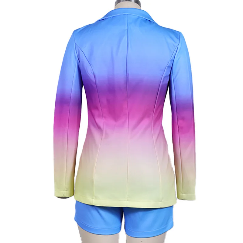 Autumn Winter Printed Slim Long Sleeve Shorts Blazer + Solid Bodycon Short Suits Fashion Elegant Casual Two Piece Suit Clothes