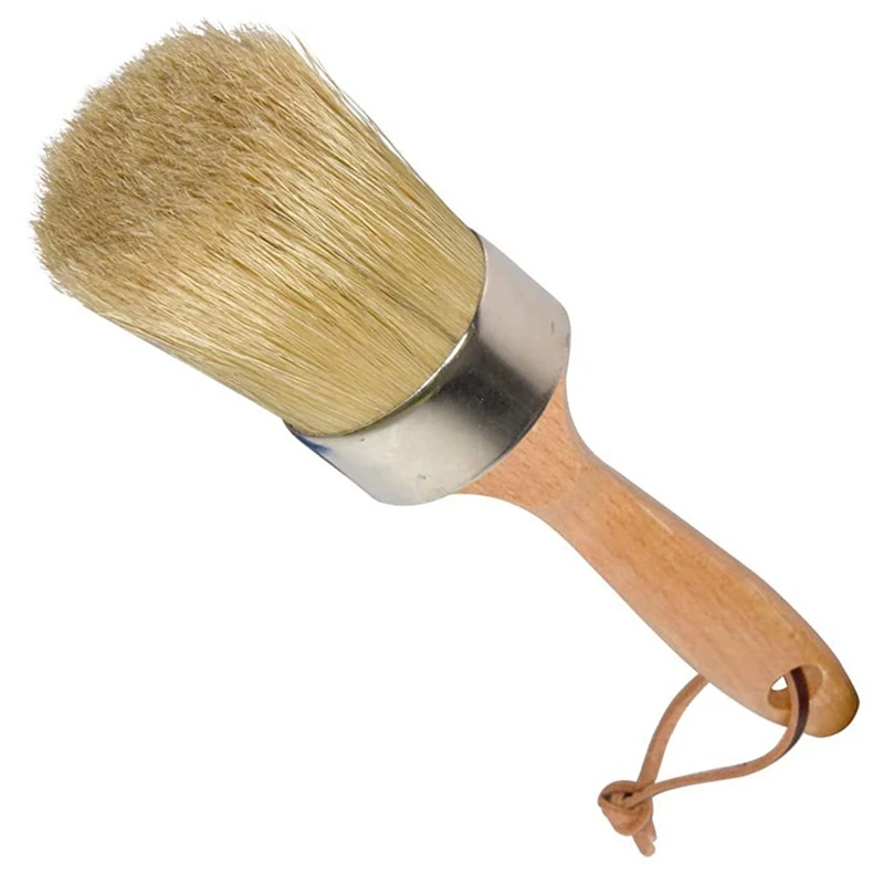 

2X Chalk And Wax Paint Brush Large 2-In-1 Round Natural Bristles Painting Tool For DIY Furniture Stencils Home Decor