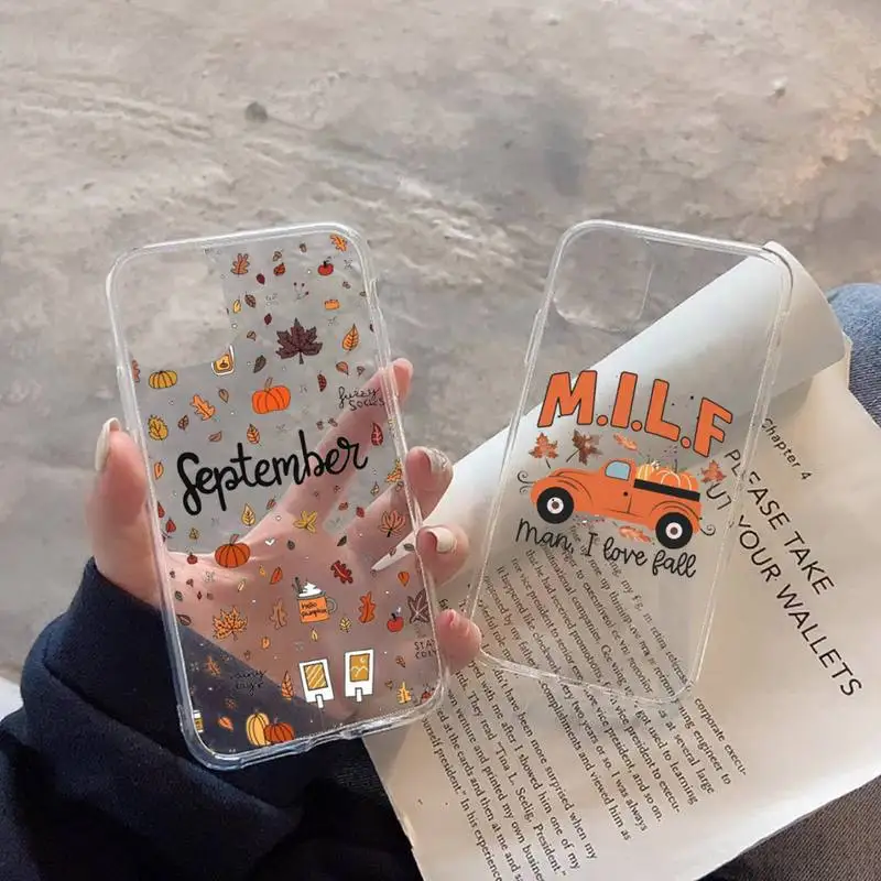 

happy autumn pumpkin fall maple leaf Phone Case Transparent soft For iphone 11 13 12 14 x xs xr pro max mini