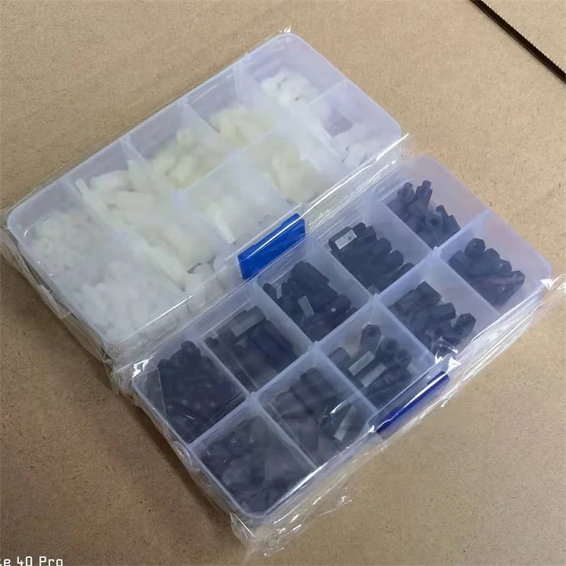 200pcs Black M2 M2.5 M3 M4 Nylon Hex Spacers Screw Nut Stand-off Kit Fasteners With Plastic Box For PC Board Electronics