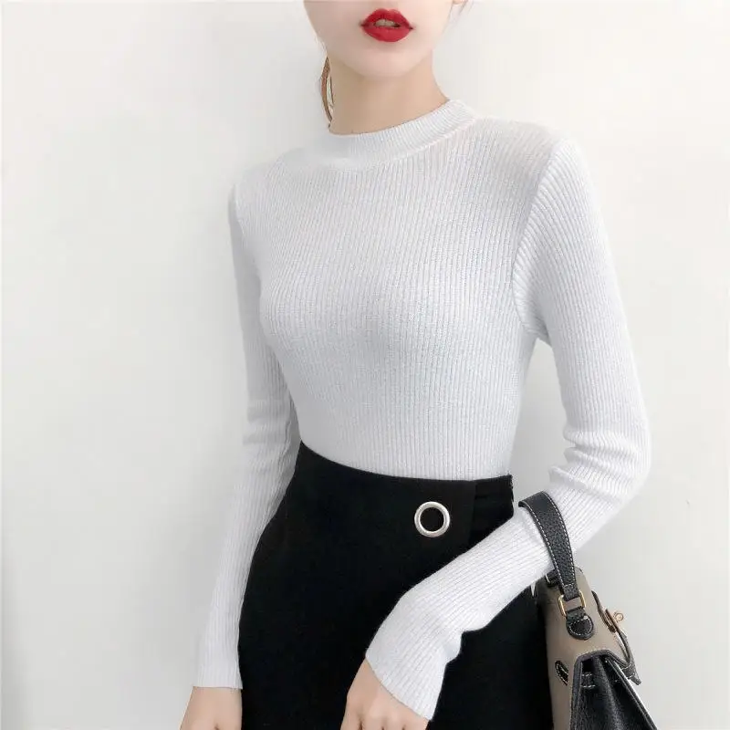 Женский свитер с блестящим люрексом на осень и зиму пуловер длинными рукавами