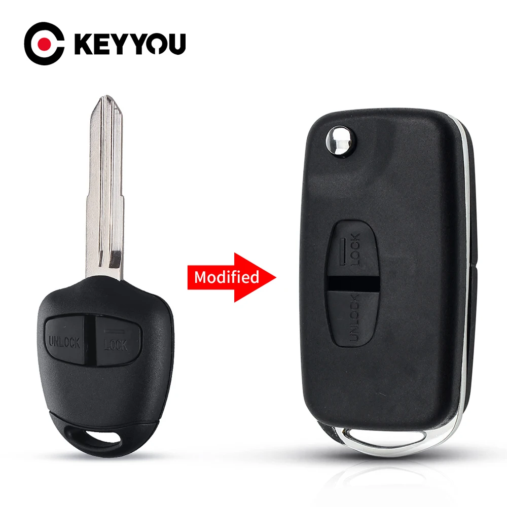 

KEYYOU, модифицированный складной чехол для дистанционного ключа-пульта для Mitsubishi Grandis Outlander с необработанным лезвием, 2 кнопки