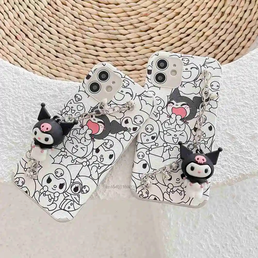 Чехол для телефона Sanrio Kuromi Doll Chain чехол Iphone 12 11 Pro Max XS XR X SE 7 8 Plus 6s в эстетическом