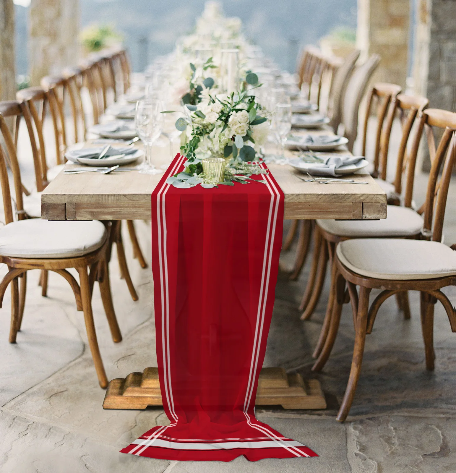 

Текстурная шифоновая скатерть в красную полоску для свадьбы, праздника, банкета, праздника вечерние НКИ, декор для фона