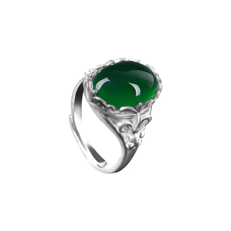 

925 Sterling Silver Jewelry Natural Green Topaz Ring for Women Green Jade Bizuteria Retro Anillos De Gemstone S925 Rings Box