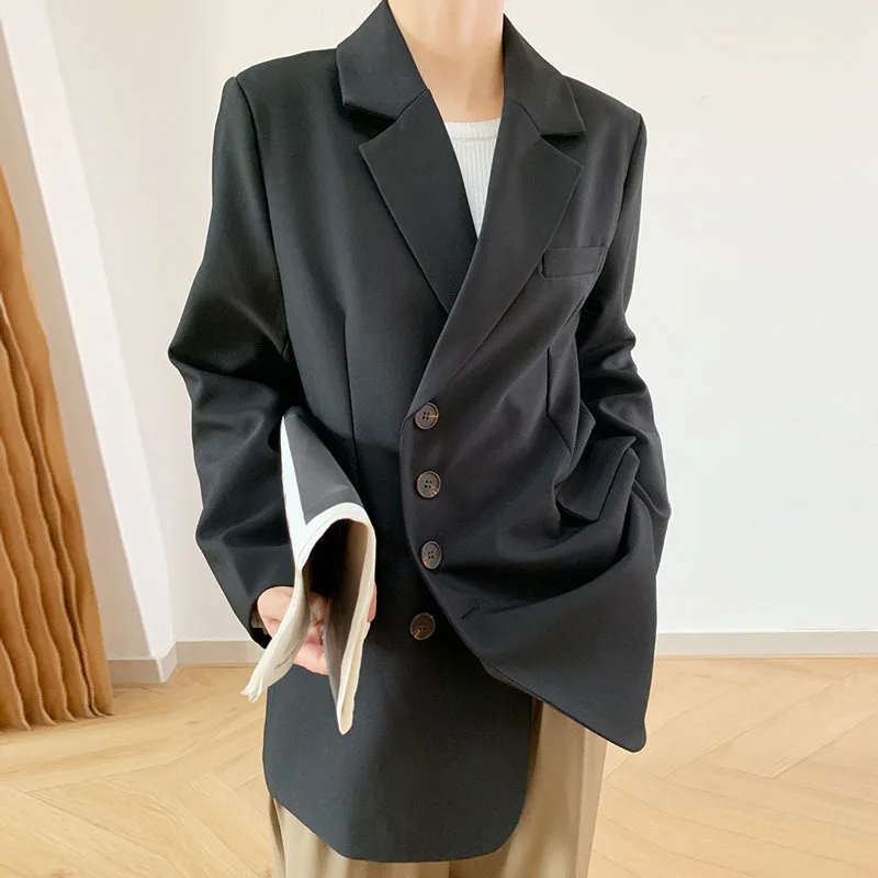 Solid Elegant Blazer Women Chic Single Breasted Office Lady Outerwear Female Spring Autumn Loose-fit Casual Wild Suit Jackets