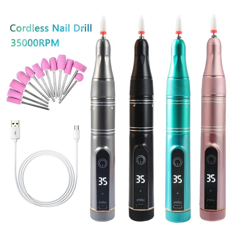 

35000RPM Cordless Nail Drill Machine Recharge Manicure Drill with 12 Bits Cuticle Tool Electric Nail Drill Portable Nail E-File