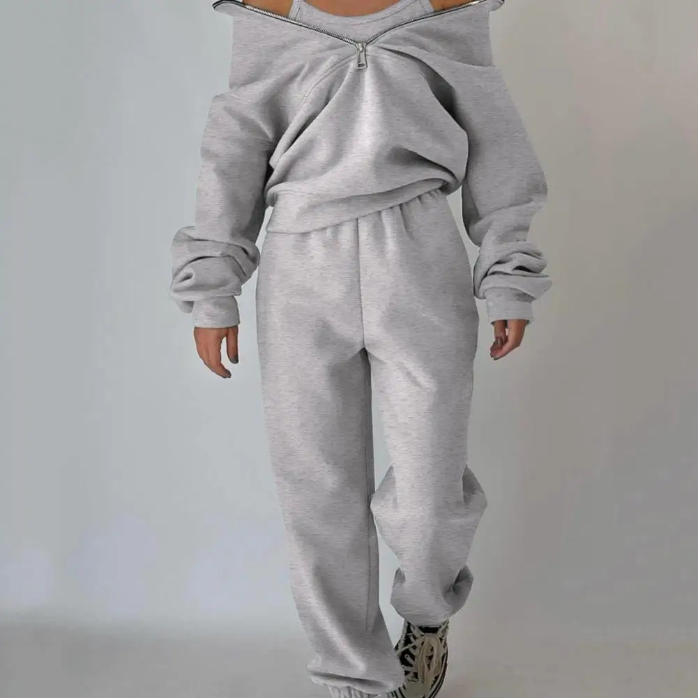 

Lady Autumn Tracksuit Zipper Sporty Thermal Elastic Waist Lady Autumn Tracksuit Sweatshirt Trousers Suit for Sports