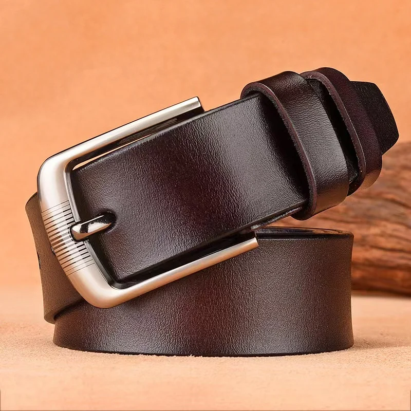 Men's Pin Buckle Belt Casual Cowhide Fashion Middle Aged And Young Solid Buckle Wear Resistant And Scratch Resistant Men's Belt