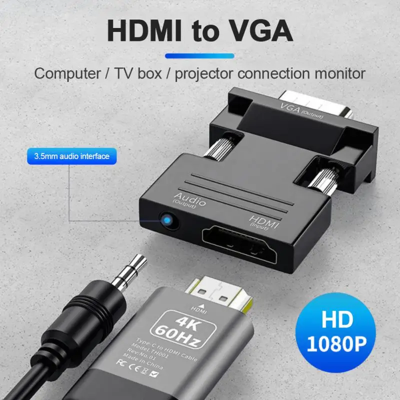 Переходник с VGA на HDMI совместимый адаптер 1080P HDMI-совместимый для ПК ноутбука HDTV