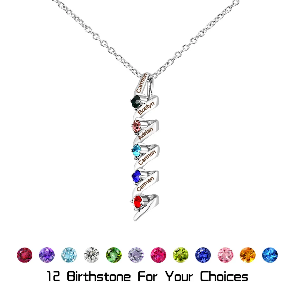 

Diamond Inlaid Spiral Pendant Custom Name Necklace 12 Birthday Stone Fashion Collar Chain Valentine's Day Mother's Day Gift