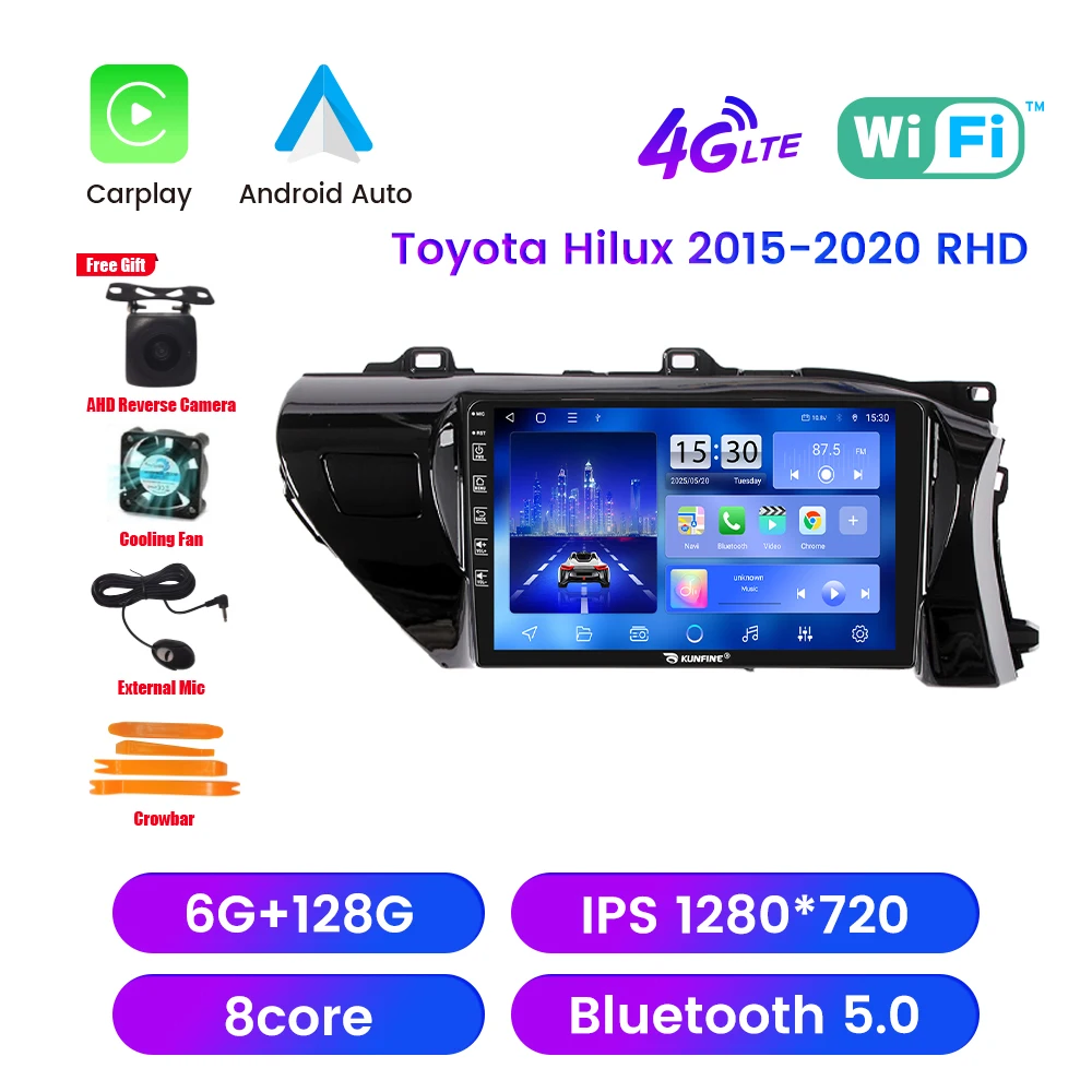

2Din Android автомобильный радиоприемник для Toyota Hilux 2015-2020 мультимедийный видеоплеер GPS-навигация стерео аудио головное устройство Carplay 4G Wi-Fi