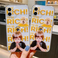 wishing little boy wish to be rich phone case for iphone 11 12 13 pro max xs xr 7 8 plus soft silicone transparent tpu case