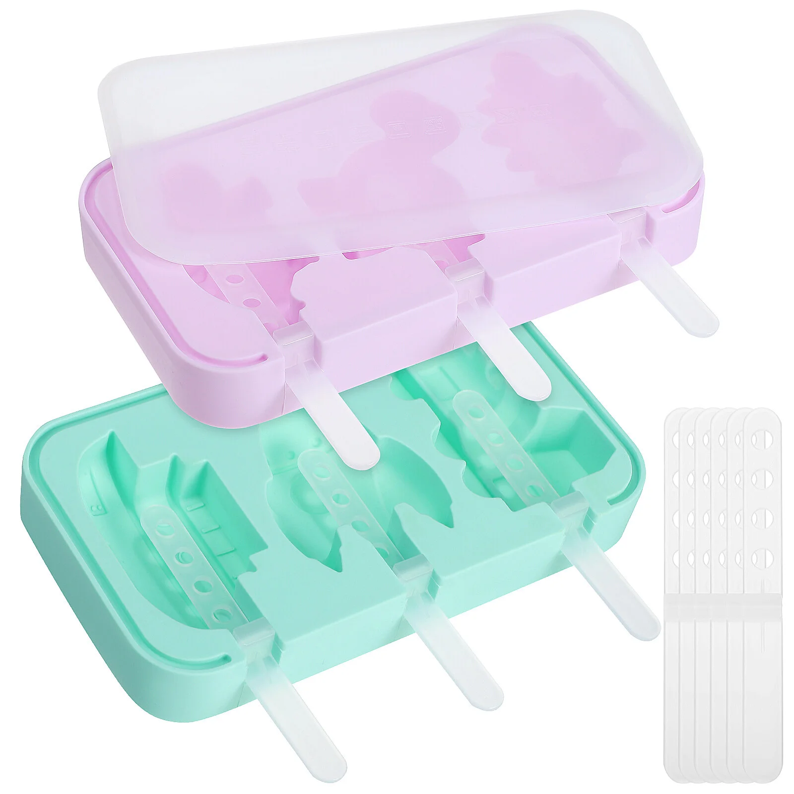 

2Pcs Silicone Ice Cream Molds Animals Vehicles Design Reusable DIY Ice Mould with Lid for Home Kitchen