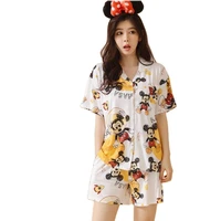 disney mickey mouse 4xl loose sleepwear women summer singer breast top and shorts suit ladies casual pajamas set woman 2 pieces