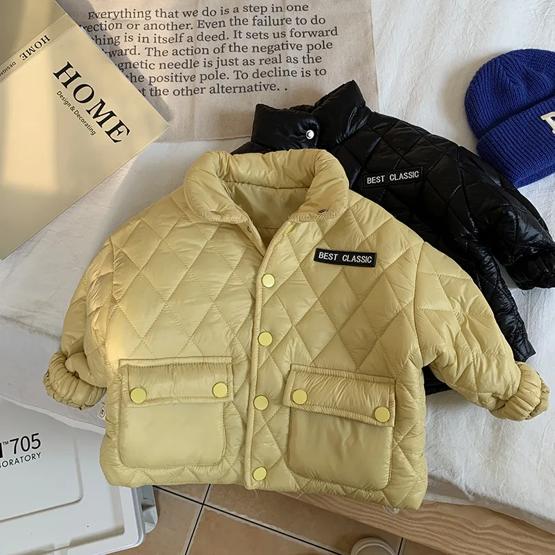 

Fashion Children Boy Girl Winter Down Coat Solid Color Big Pocket Cargo Jacket Outwear Warm Clothes for 0-5Years Kids