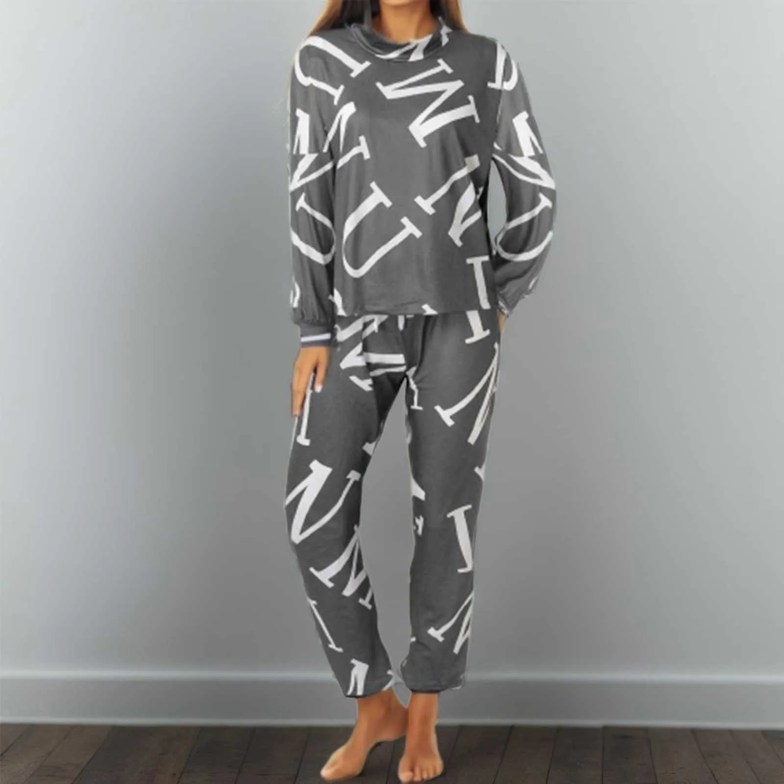 

Женский Повседневный костюм из двух предметов с надписью, Модный комплект с высоким воротником и длинным рукавом, Дамская спортивная одежда, домашняя одежда, 2023