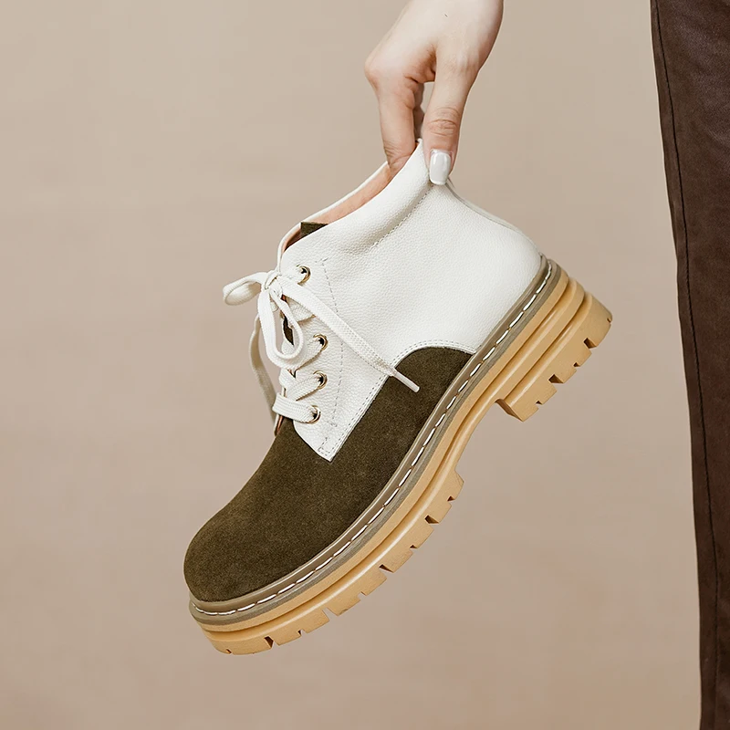 

Contrast Color Autumn And Winter Women's Ankle Boots 2022 British Style Round Toe Casual Work Boots Cross Straps Platform Shoes
