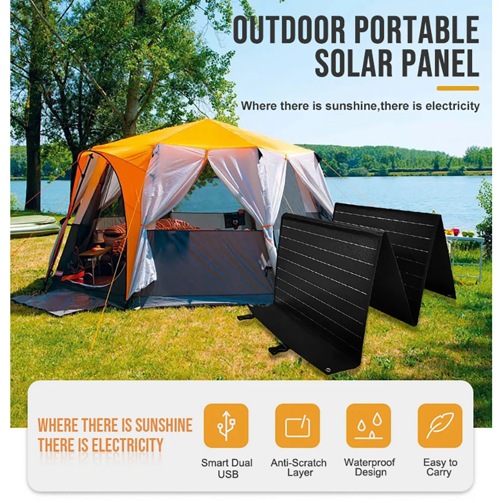 

Портативная солнечная панель 100 Вт, гибкий складной солнечный генератор 18 в/а, Выходная мощность для кемпинга, путешествий, электроника