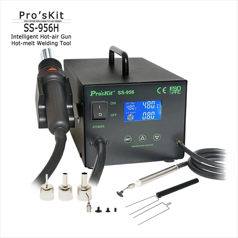

Умный пистолет горячего воздуха Pro'skit SS-956H 2 в 1, наладочная станция с вакуумным захватом, антистатический ЖК-дисплей, интеллектуальный инструмент для сварки горячим расплавлением