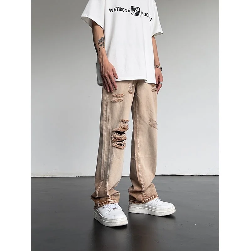 

Ripped Jeans Men's Summer New High-waisted Loose Straight All-match Thin Wide-leg Casual Mopping Pants Couple Casual Pants