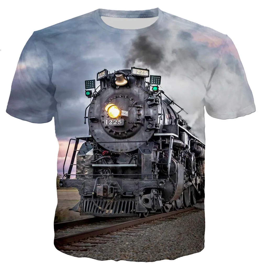 

Summer Men's 3D Printed Steam Train T -shirt, Sports And Leisure Youth Loose Comfortable Top Short Sleeves.