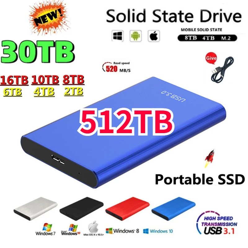 

256TB Protable SSD High-speed 128TB 500GB 1TB External Hard Drive 2TB 4TB 8TB USB3.1 Hard Disk Storage Device for Desktop Laptop