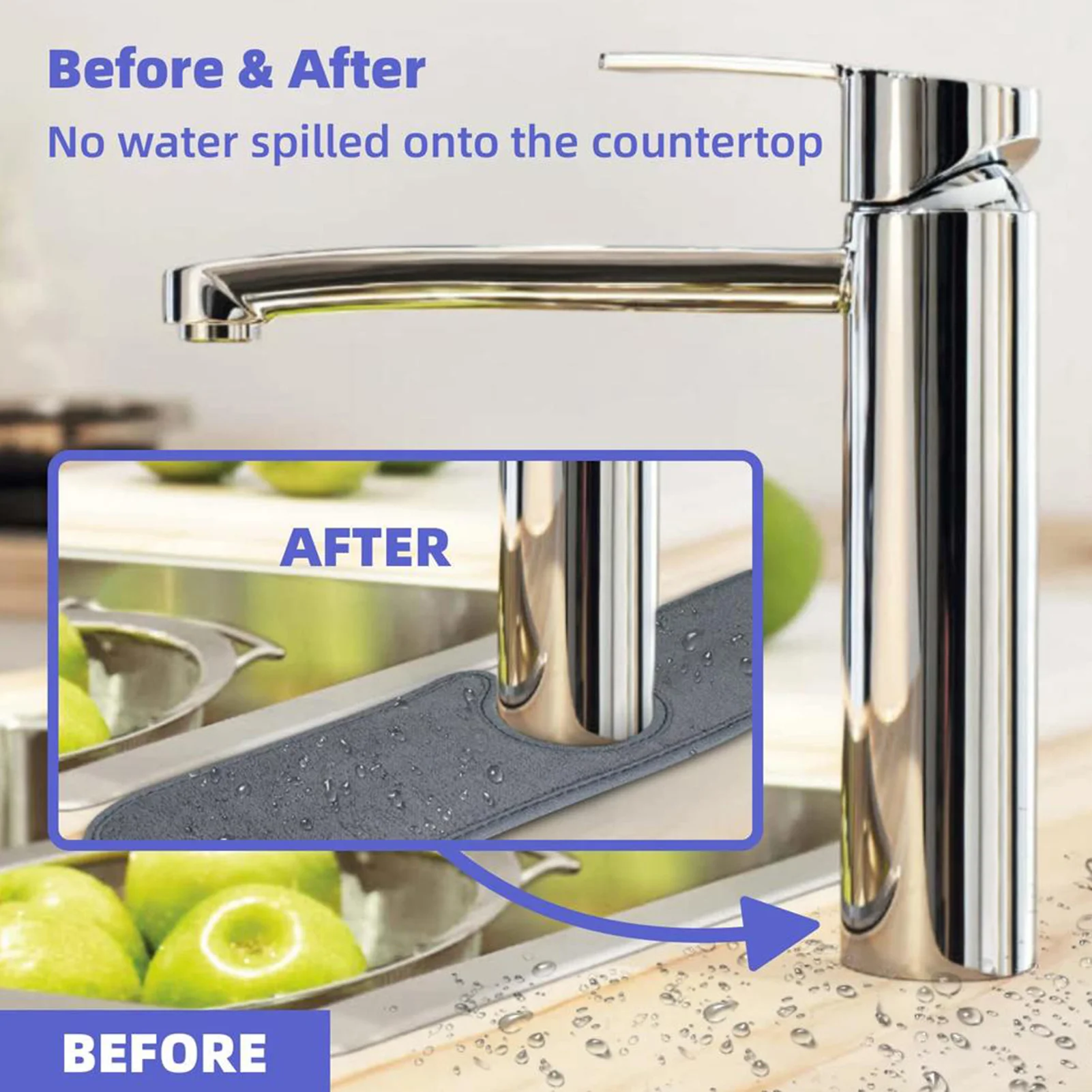 

Sink Splash Guard Kitchen Faucet Absorbent Mat Drying Mat For Kitchen Counter Microfiber Faucet Sponge Core Drip Catcher