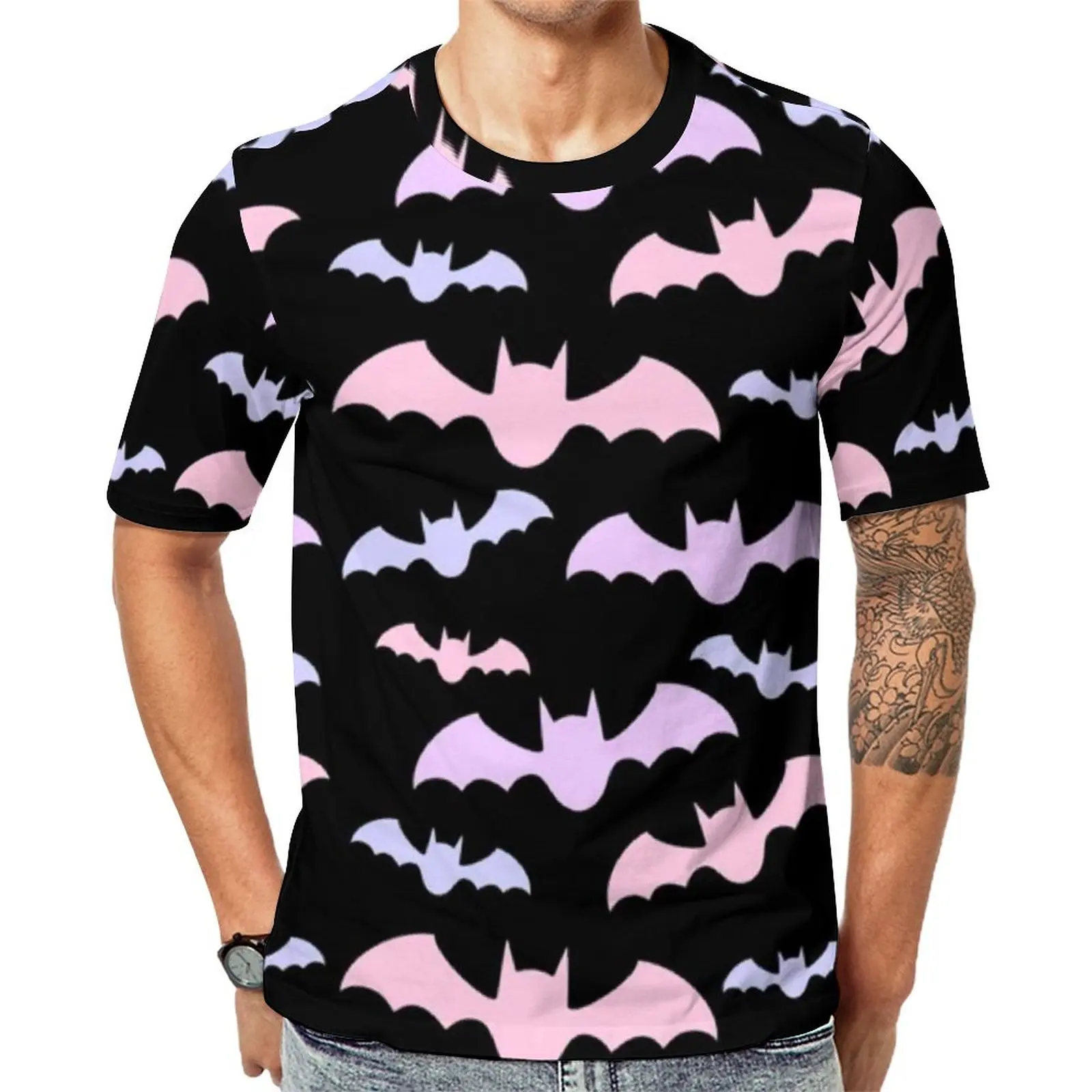 

Pastel Bat Print T-Shirt Spooky Aesthetic Hippie T Shirts Short Sleeves Graphic Tshirt Wholesale Summer Basic Oversize Top Tees
