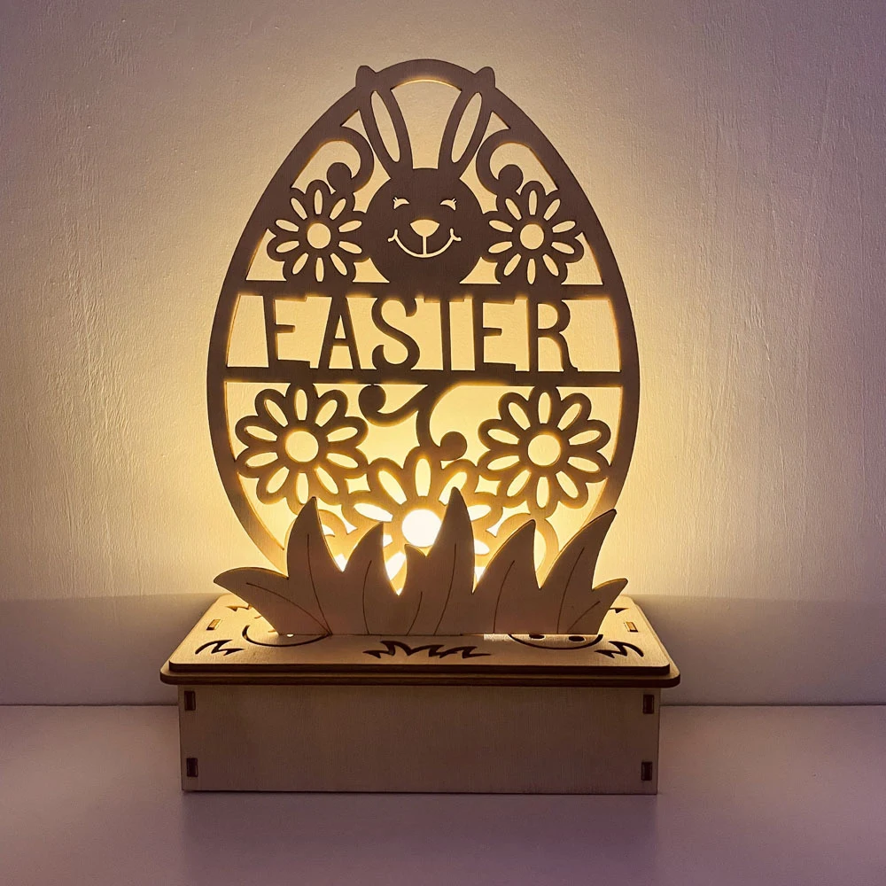 

Led Lights Easter Decorations for Home Glowing Up Spring Bunny Eggs Flower Chick Ornament Easter Party Decor Wooden Rabbit