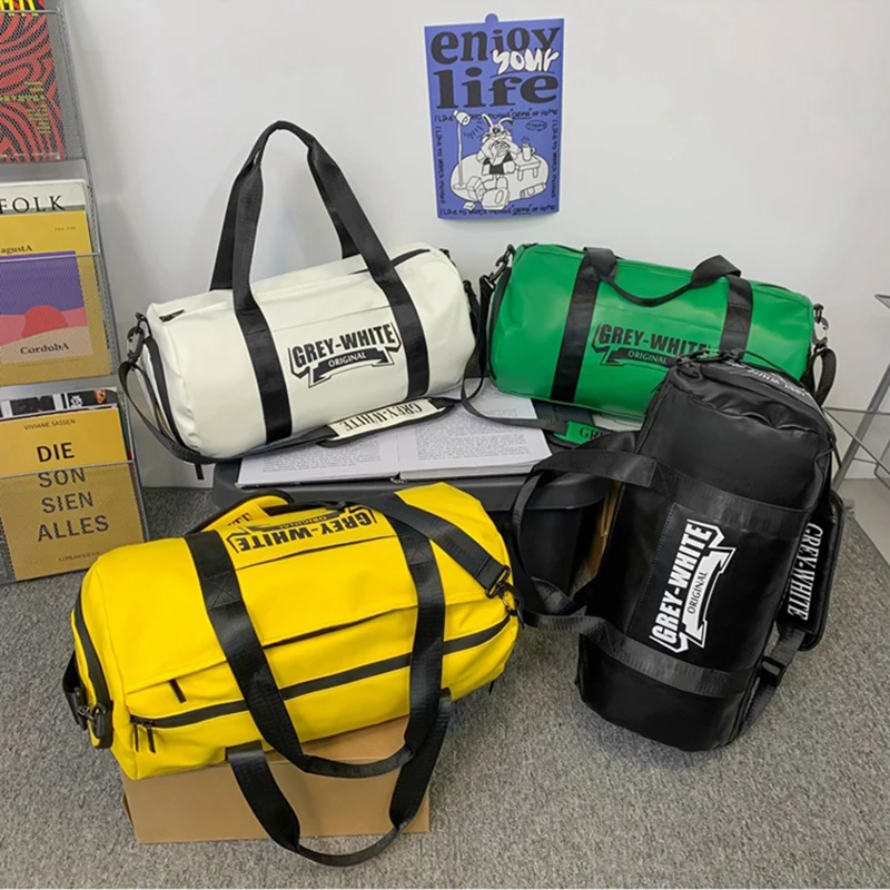 Leather Gym Sports Bag Fitness Travel Luggage Weekend Shoe Pocket Gymbag Waterproof Handbag Women Man Shoulder Duffle PU Bag