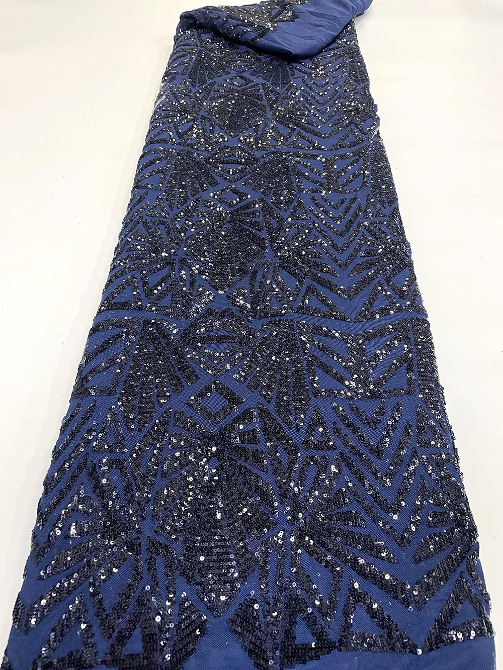 

Высококачественное темно-синее кружево с блестками, роскошная кружевная ткань для невесты, новинка 2023, кружевная ткань с ручным бисером, африканский тюль, кружевная ткань