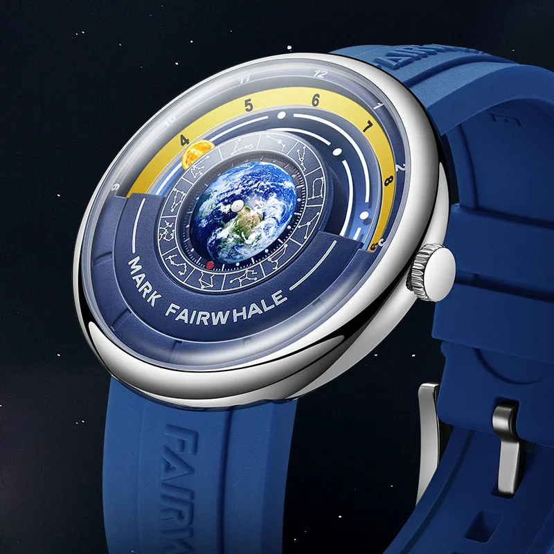 

Luxury Watch For Men Fashion Brands Mark Fairwhale Moon Pointer Design Silicone Strap Waterproof Quartz Earth Wristwatch Reloj