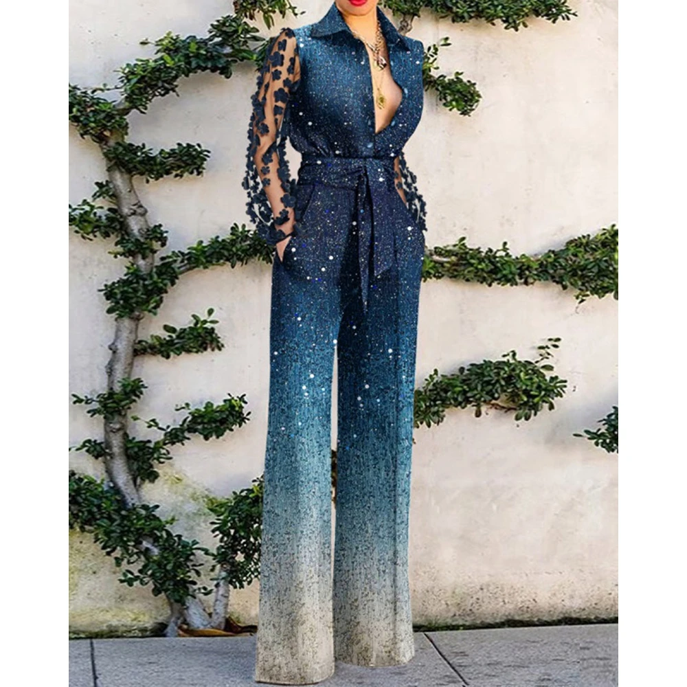 Женский слитный комбинезон с длинным рукавом прозрачными сетчатыми вставками и