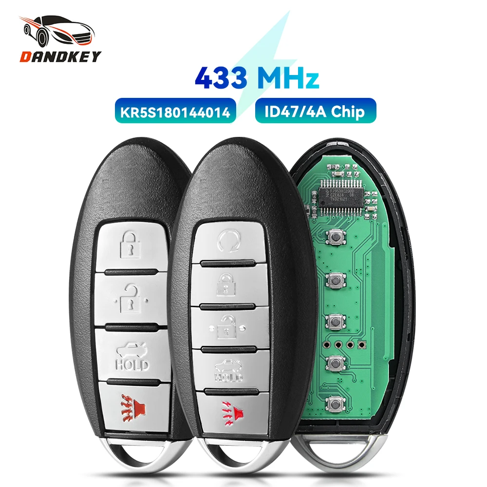 

Dandkey KR5S180144014 433MHz with ID47 / 4A Chip For Nissan Altima Murano Pathfinder Maxima Remote Car Key Fob 4/5 Button
