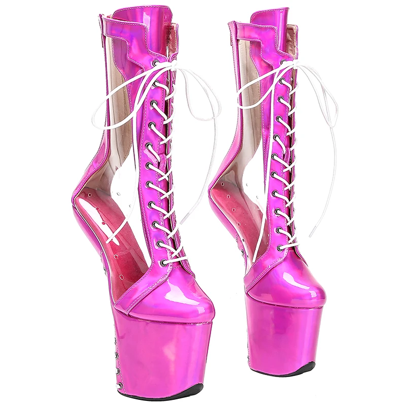 Leecabe  PVC with shinny PU Upper  Platform Ankle Boots Sexy Exotic heelless pole dance shoes
