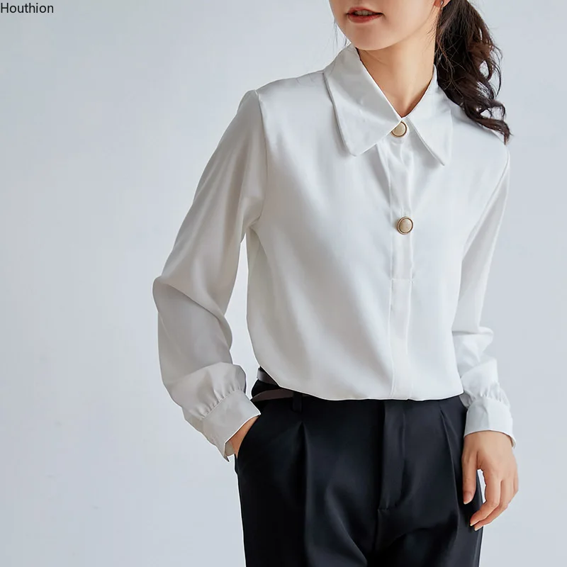 

Женская рубашка-поло с длинным рукавом, свободного покроя