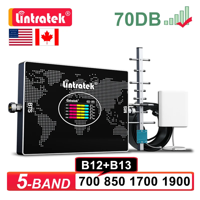 

Lintratek 5-Band Cellular Amplifier 2G 3G 4G B12 B13 Mobile Phone Signal Booster 700 850 1700 1900 B5 B4 B2 Cellphone Repeater