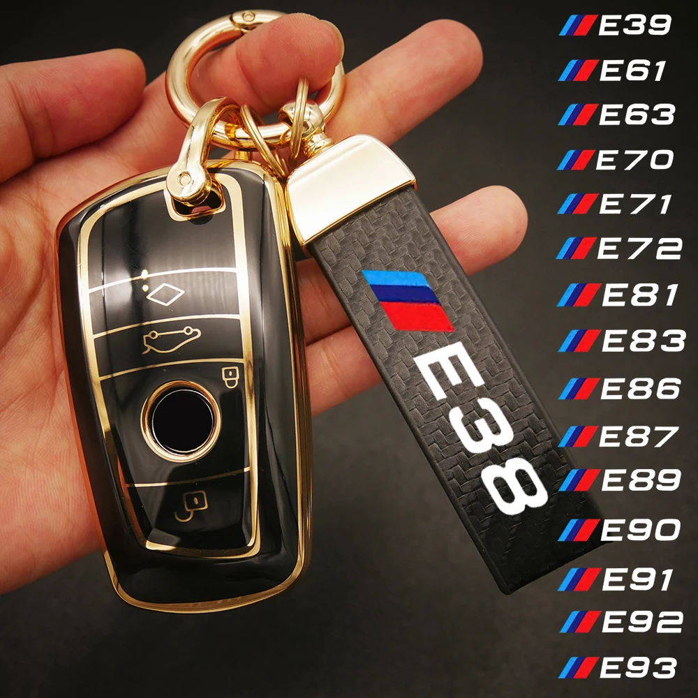 

Fashion TPU Car Remote Key Case Cover Shell Keychain Carbon Fiber Leather for BMW E38 E39 E61 E63 E64 E66 E67 Car Accessories