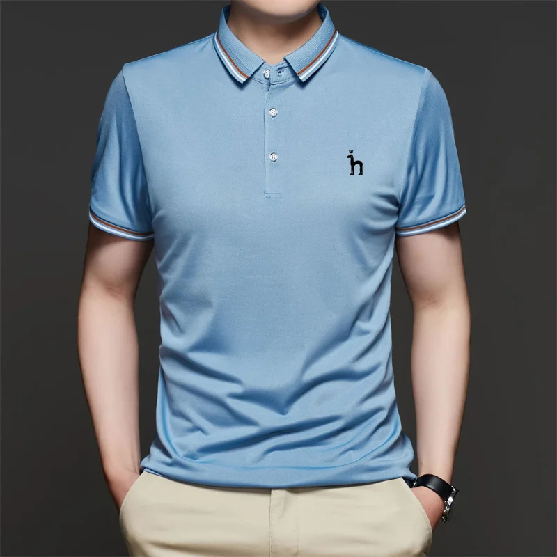 Hazzys Men's Golf Short Sleeve T-Shirt Solid Summer Trendy Polo Shirt Basic Fit Loose Casual Clothing