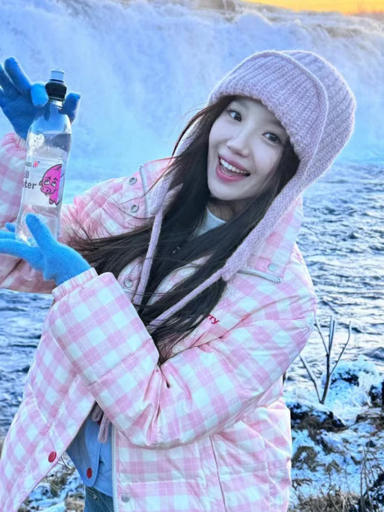 Японская модная Милая Новая Вязаная Шерстяная Шапка с наушниками розового цвета