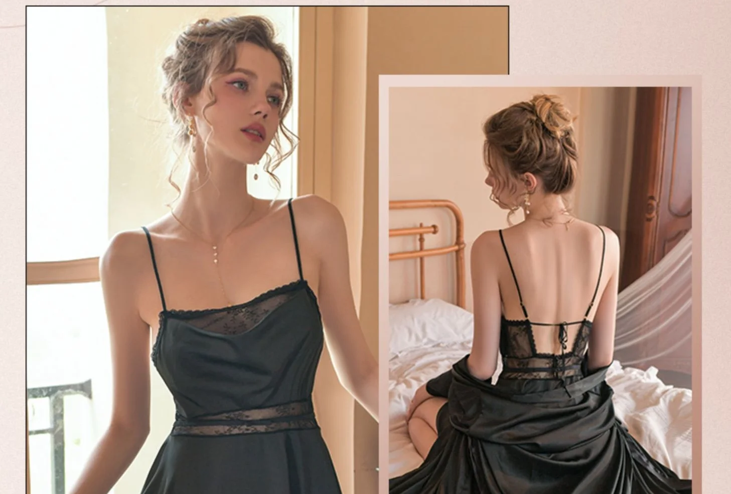 Sexy pajamas women's summer ice silk new high-end pure desire lace swing collar suspender nightdress