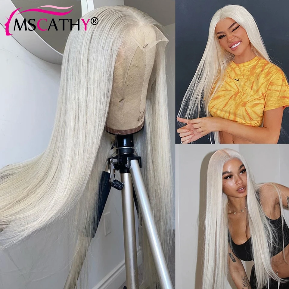 Mscathy парики из белых светлых человеческих волос для женщин 13x4x1 прямых