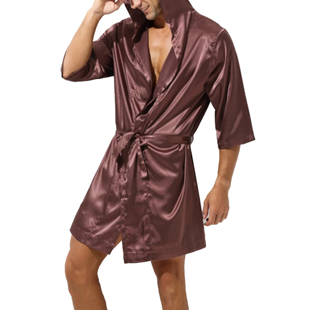 

Fashion Men 2022 Hooded Comfort Satin Kimono Simulation Silk High Quality Bathrobe Pajamas Sleepwear Gown Bath Robe Nightwear