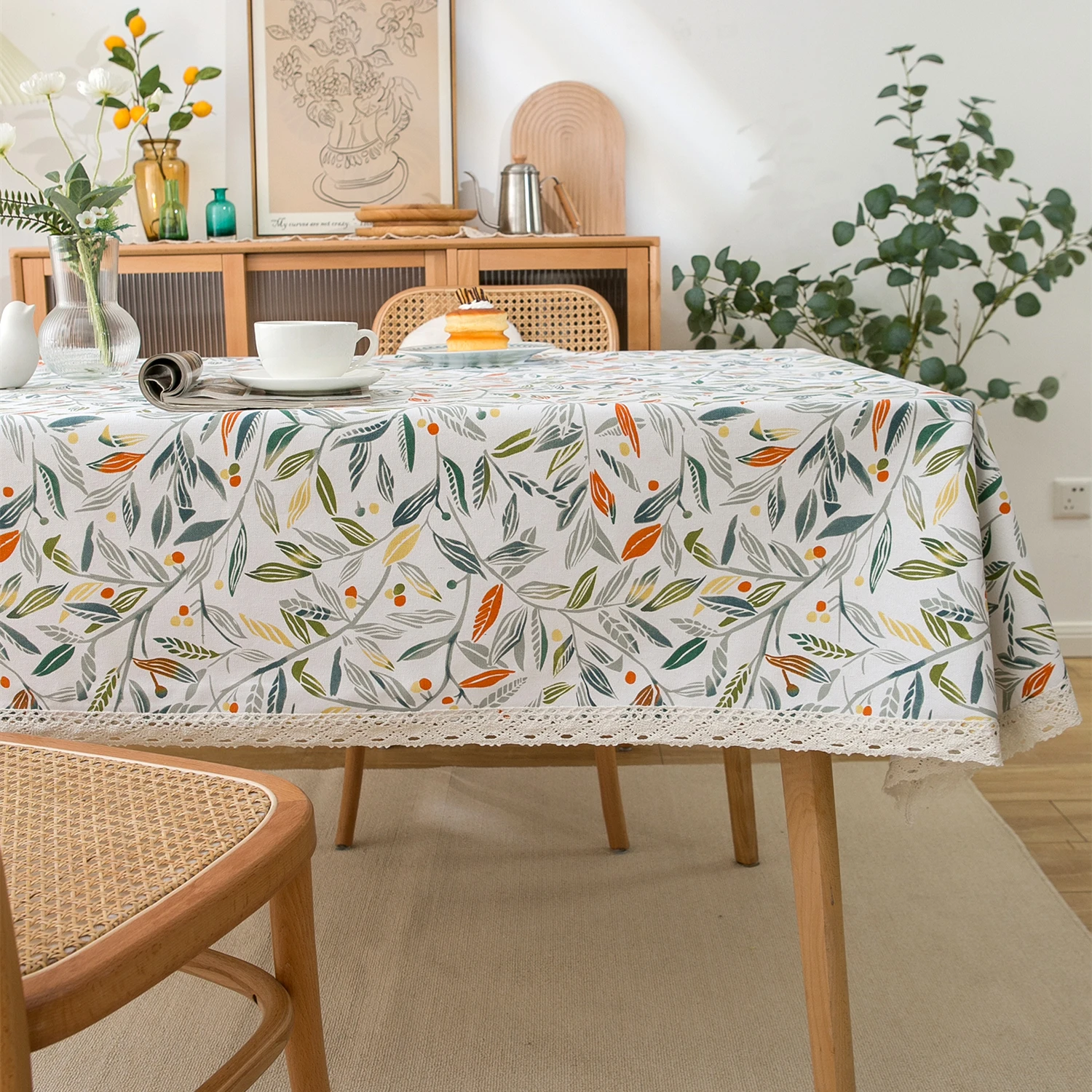 

Small Fresh Fragmented Flower Fabric Art Table Cloth Cotton Thread Lace Table Tea Table TV Cabinet Customization