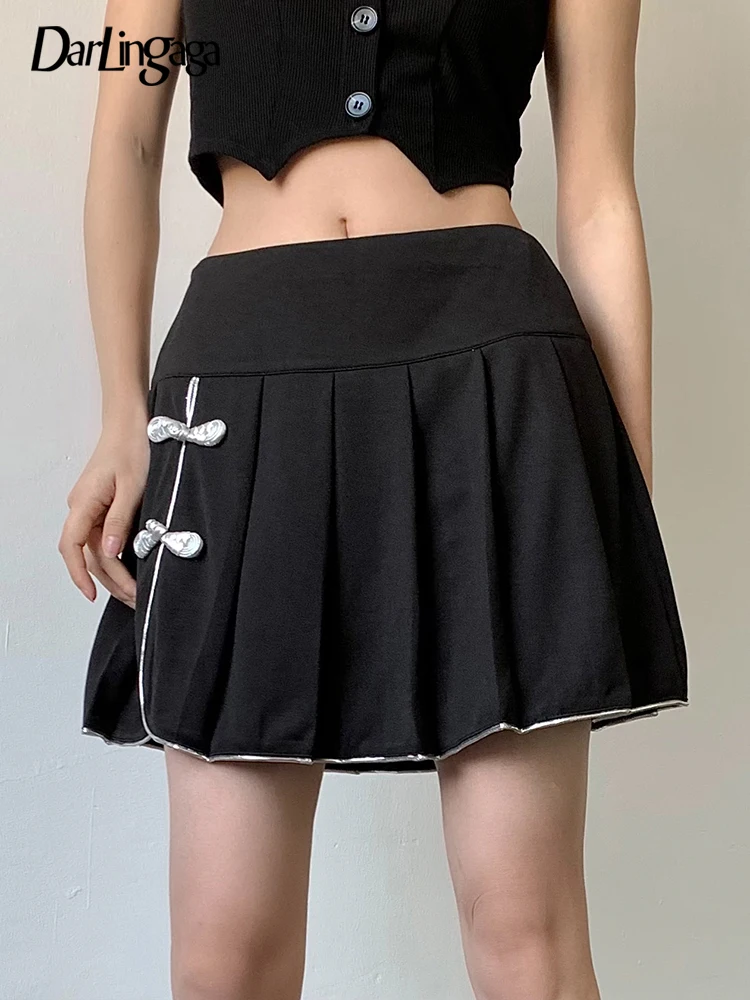 

Darlingaga Vintage Fashion Stripe Patchwork High Waist Pleated Skirt Female Gothic Clothes Pankou Summer Mini Skirt Harajuku New