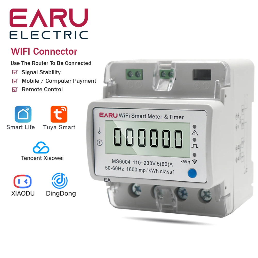 

60A AC110-230V TUYA, однофазный, Wi-Fi, умный измеритель энергии Kwh, цепь мониторинга, таймер выключателя напряжение, защита тока, RS485